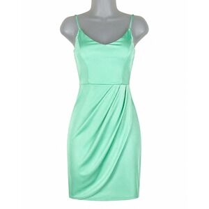 Cherie Mint Green Faux Wrap Bodycon Mini Dress XS Tulip Hem Vacation Coquette
